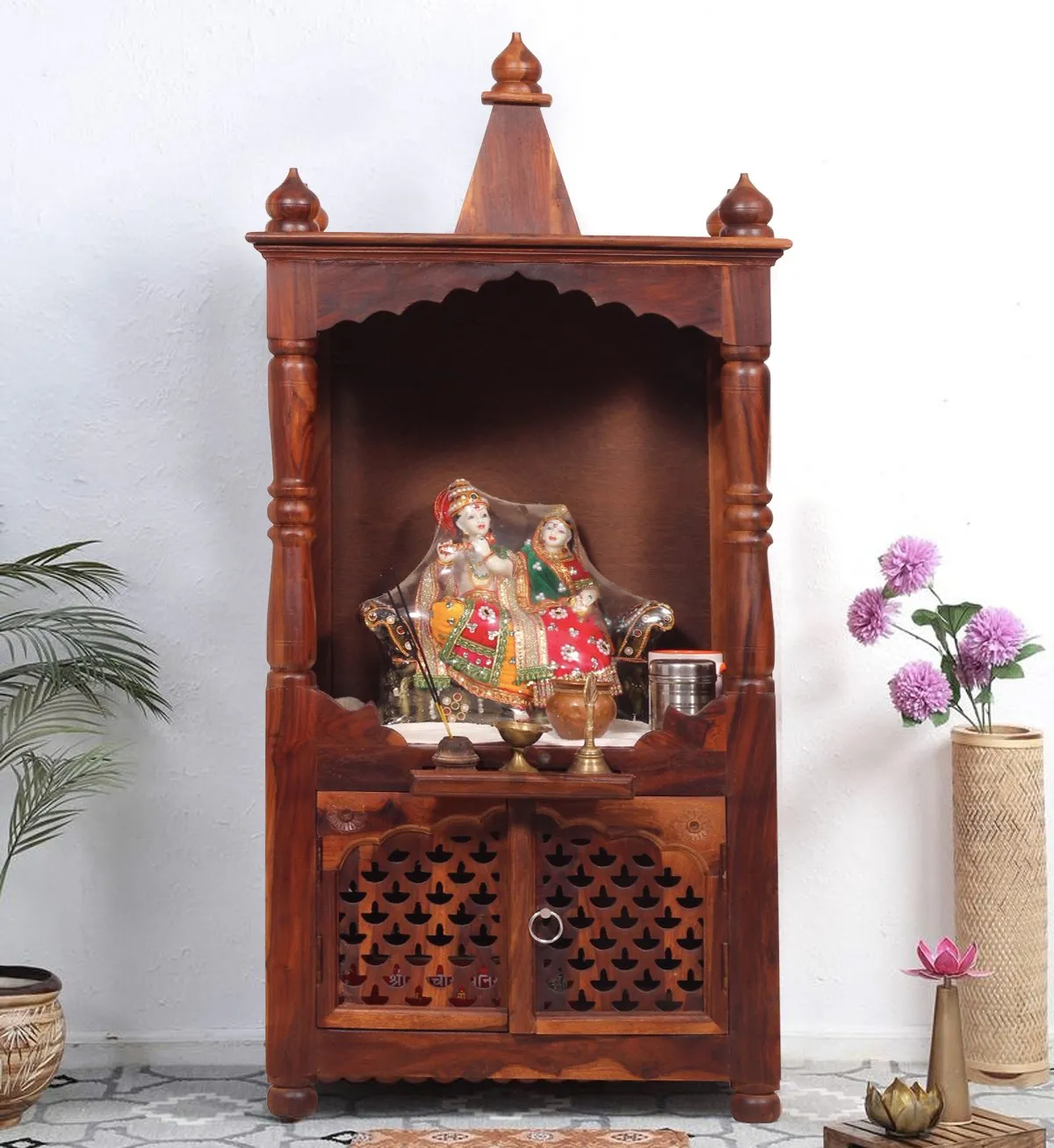 Royal Finish Carvo Temple without Door in Sheesham Wood with Matte Finished