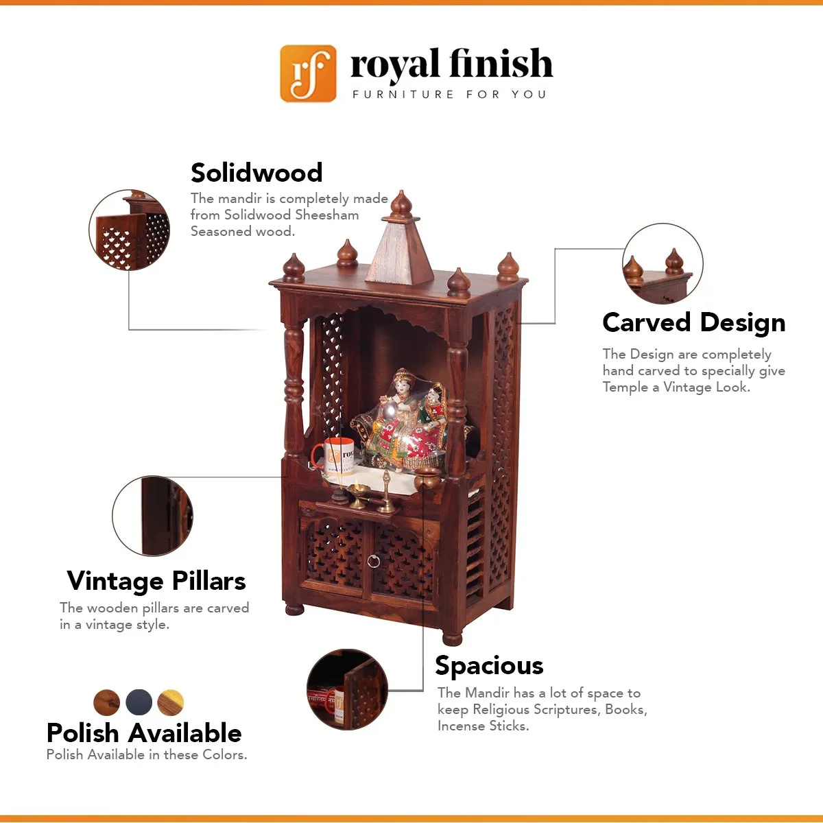 Royal Finish Carvo Temple without Door in Sheesham Wood with Matte Finished sheesham wood furniture image 2