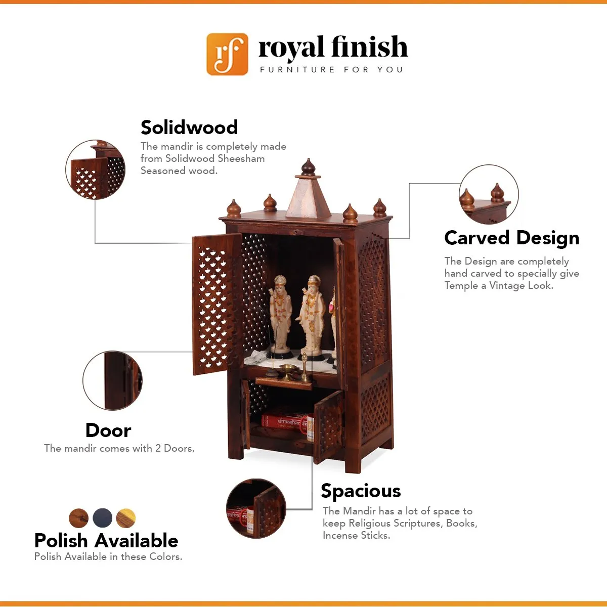 Royal Finish Carvo Temple with Door in Sheesham Wood with Matte Finished sheesham wood furniture image 2