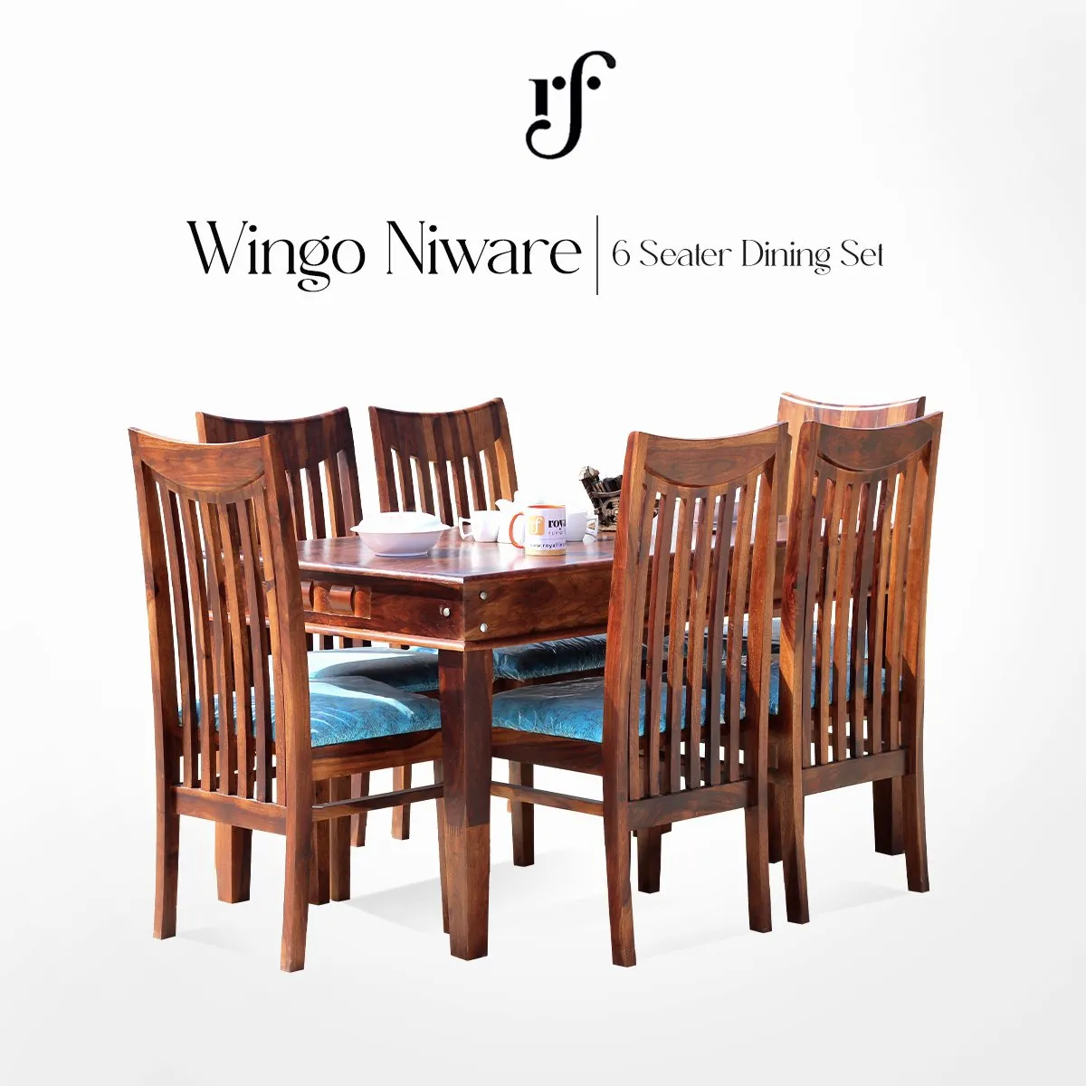 Royal Finish Wingo Niware 6 Seater Dining Set in Natural Premium Furniture