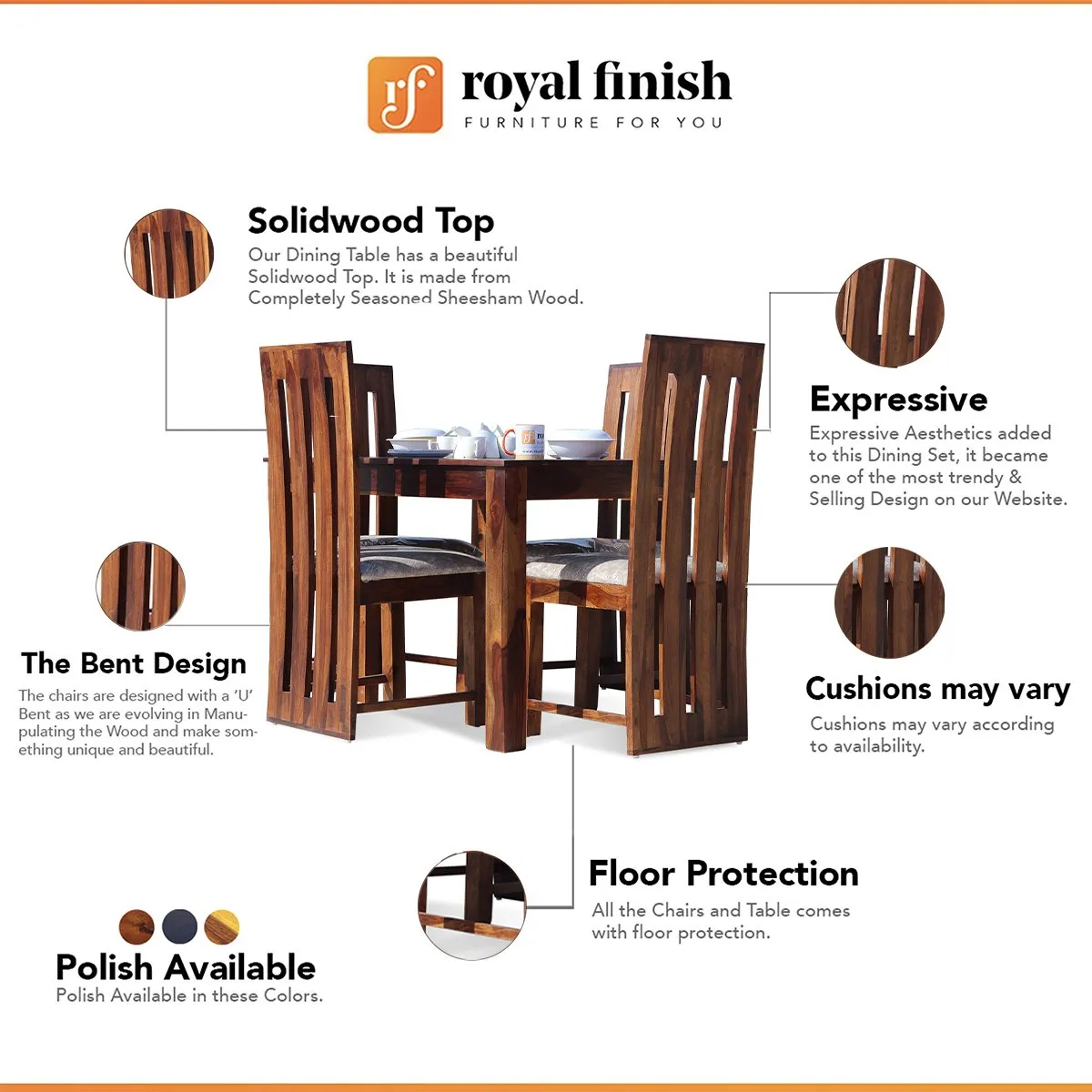 Royal Finish Bentwood 4 Seater Dining Set in Natural Furniture Sheesham Wood sheesham dining table image 2