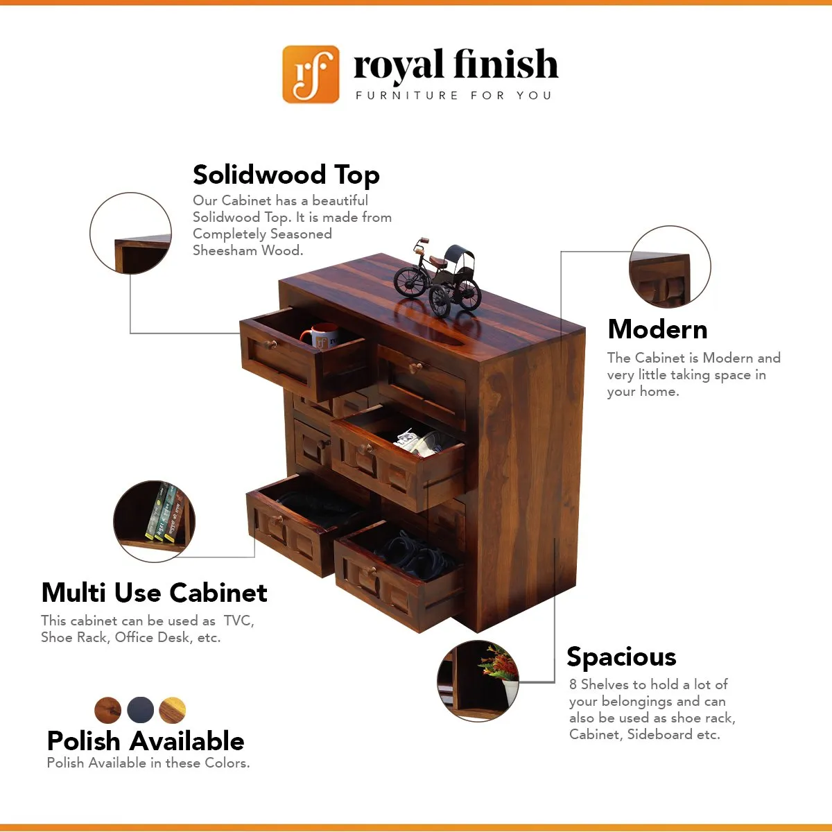 Royal Finish Modern Nivora Chest of Drawer in Sheesham Natural Colour sheesham wood furniture image 2