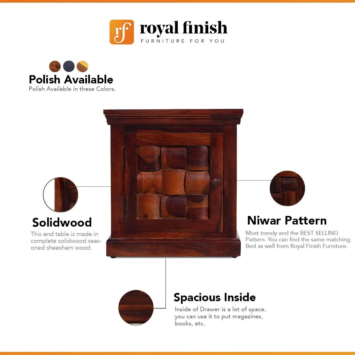 Royal Finish Mini Nivora Bedside Table In Furniture Sheesham Wood sheesham wood bed image 2
