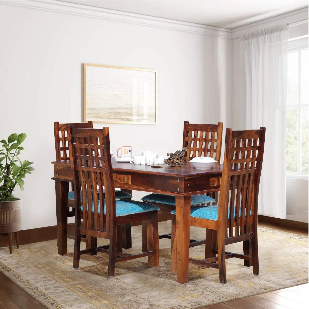 Royal Finish Zen 4 Seater Dining in Sheesham with Natural Color Matte Finished