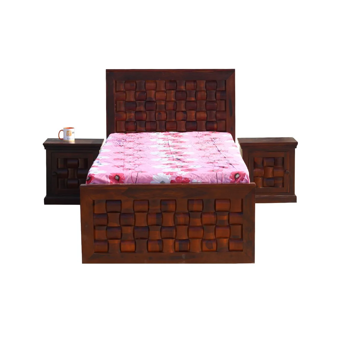 Royal Finish Nivora Single Without Storage Bed With Double Bedside In Sheesham sheesham wood bed image 3