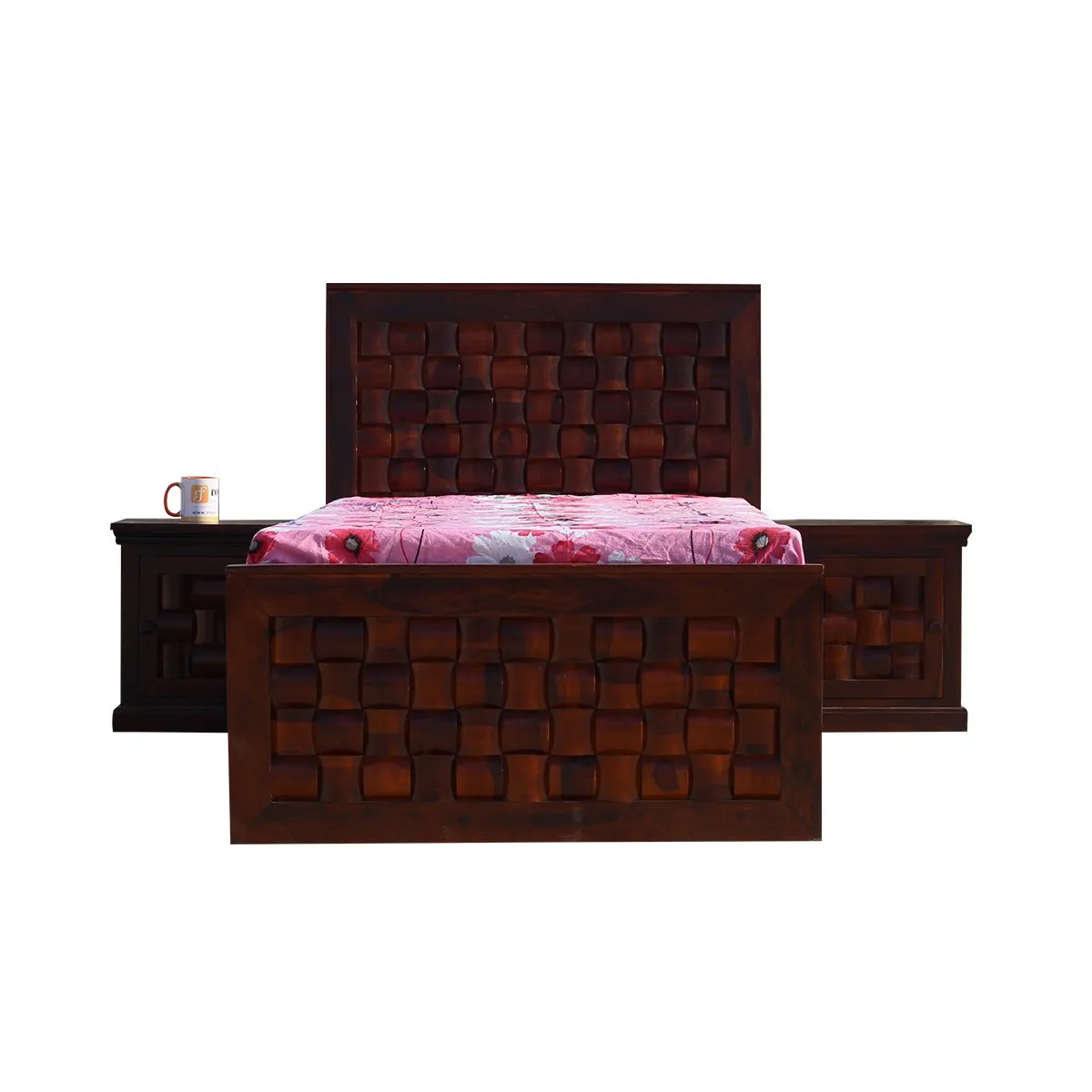 Royal Finish Nivora Single Without Storage Bed With Double Bedside In Sheesham sheesham wood bed image 4