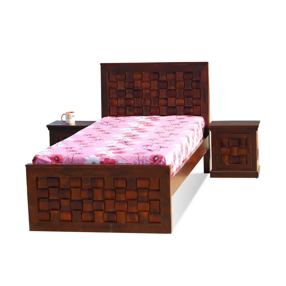 Royal Finish Nivora Single Without Storage Bed With Double Bedside In Sheesham sheesham wood bed image 5