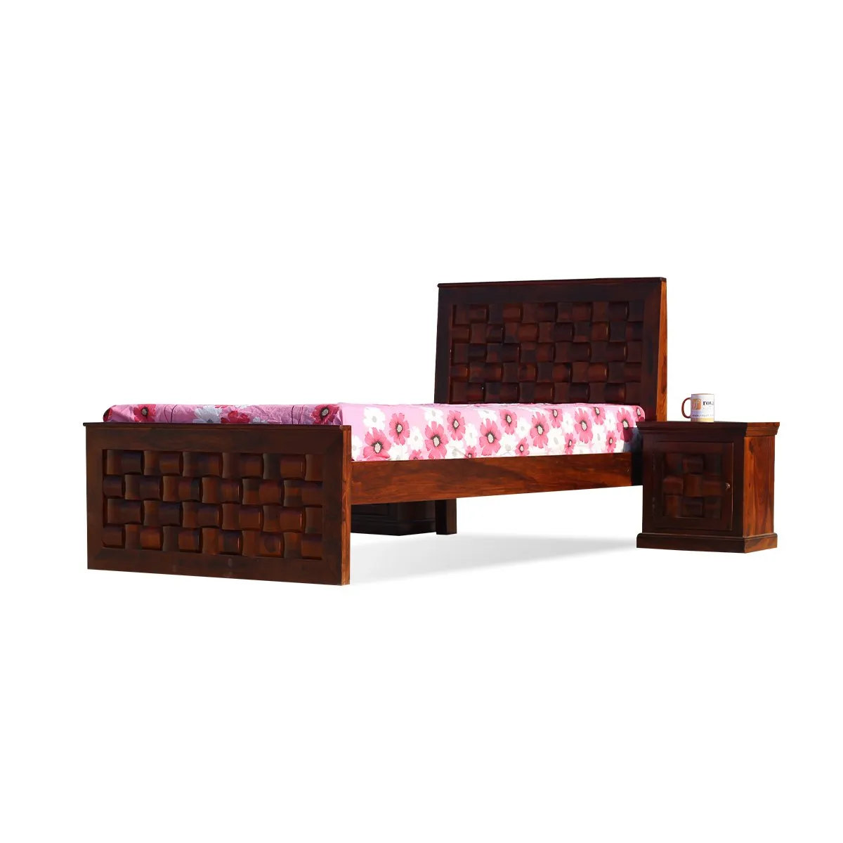 Royal Finish Nivora Single Without Storage Bed With Double Bedside In Sheesham sheesham wood bed image 7