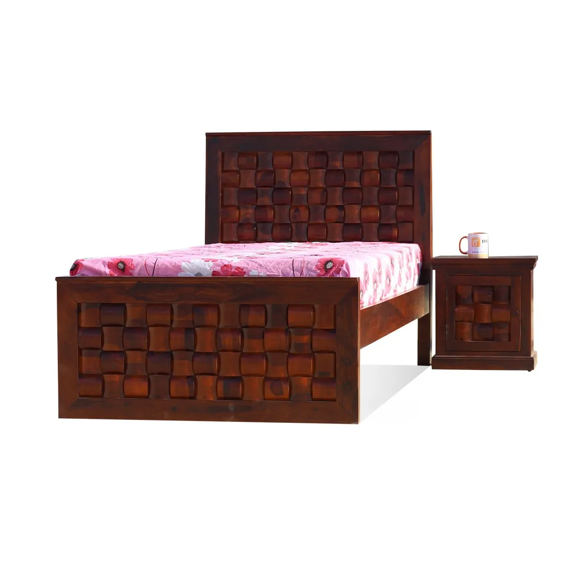 Royal Finish Nivora Single Without Storage Bed With Single Bedside In Shees sheesham wood bed image 4