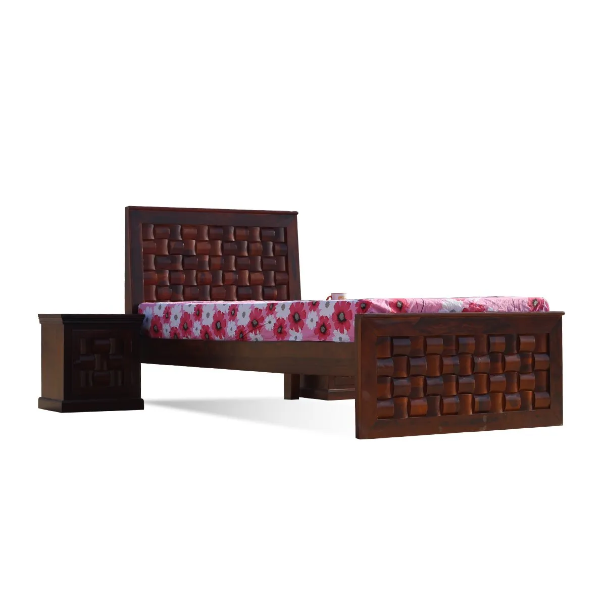 Royal Finish Nivora Single Without Storage Bed With Single Bedside In Shees sheesham wood bed image 5