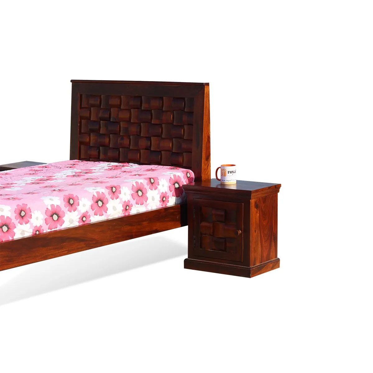 Royal Finish Nivora Single Without Storage Bed With Single Bedside In Shees sheesham wood bed image 8