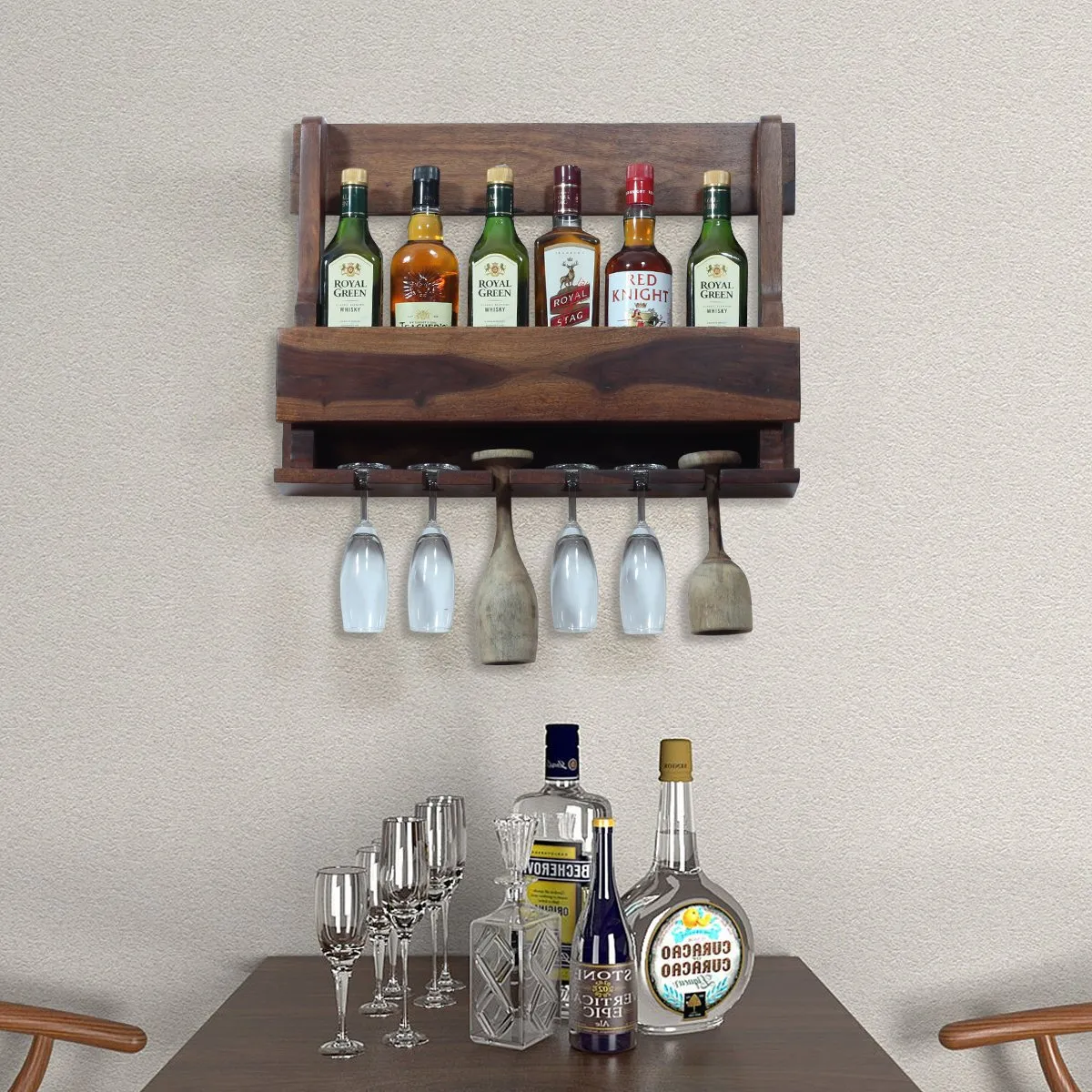 Royal Finish Furlanko Mini Bar in sheesham in Natural colour(Without Plateform)