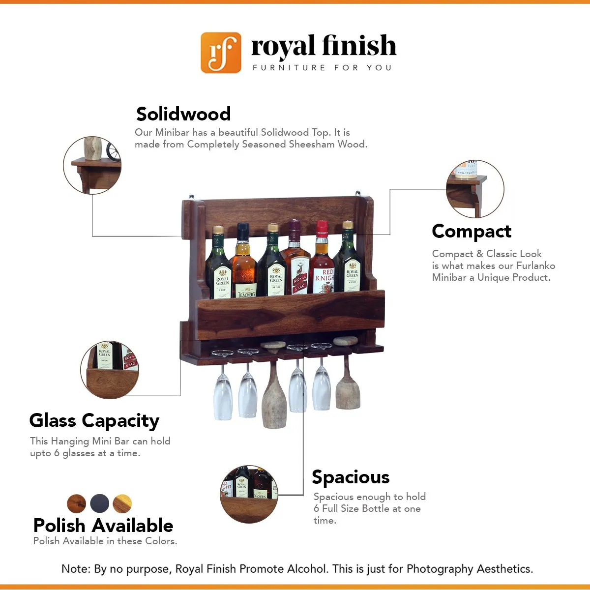Royal Finish Furlanko Mini Bar in sheesham in Natural colour(Without Plateform) wooden bar cabinet image 2