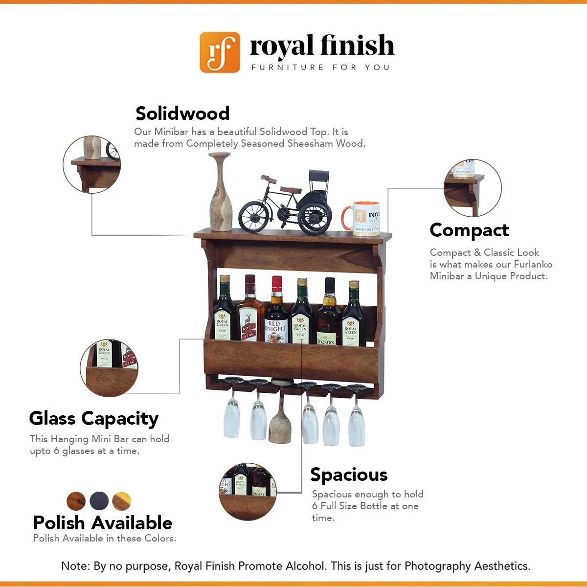 Royal Finish Furlanko Mini Bar in sheesham with Natural colour in Matte Finished wooden bar cabinet image 2