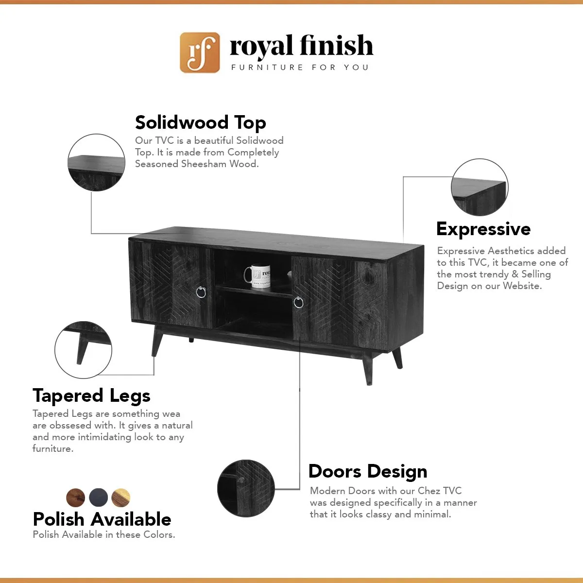 Royal Finish Chew TV Cabinet in sheesham in Natural Black Carbon Matte Finished wooden bar cabinet image 2