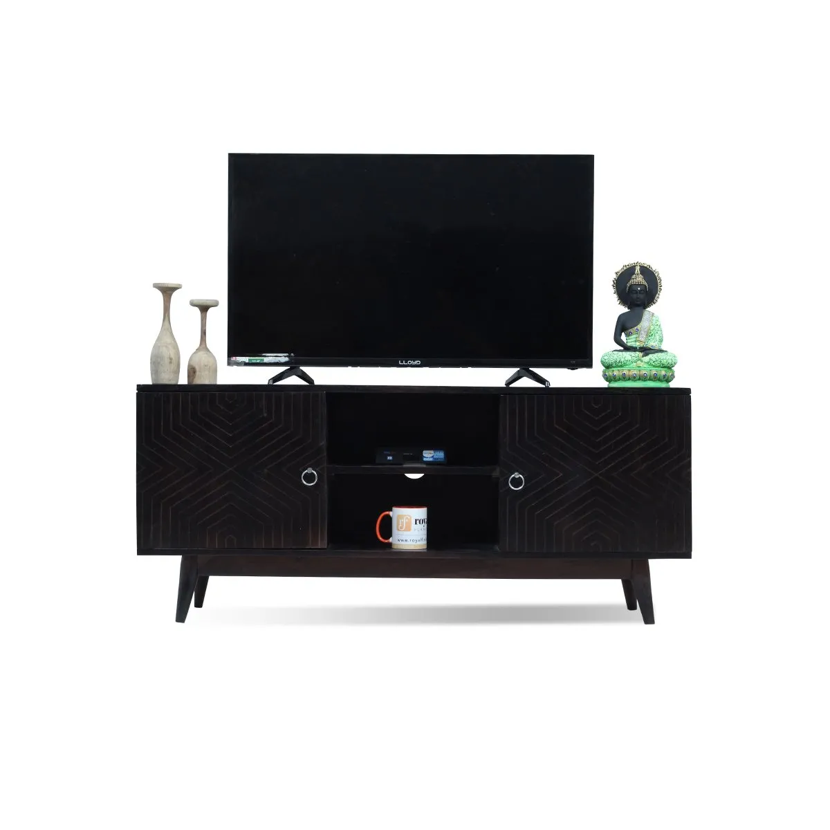 Royal Finish Chew TV Cabinet in sheesham in Natural Black Carbon Matte Finished wooden bar cabinet image 5