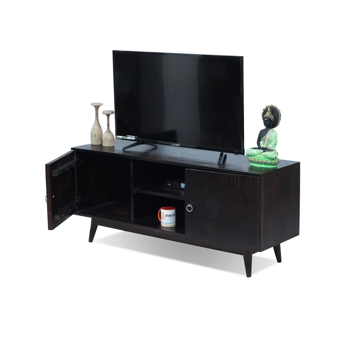 Royal Finish Chew TV Cabinet in sheesham in Natural Black Carbon Matte Finished wooden bar cabinet image 6