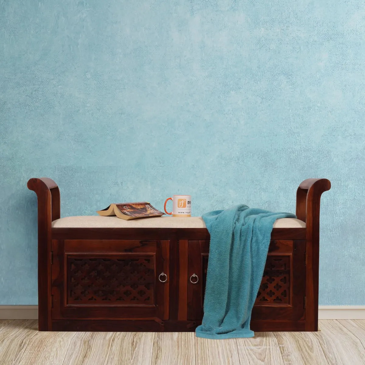 Royal Finish Carvo Seethi With Storage In Natural Colour In Sheesham Wood