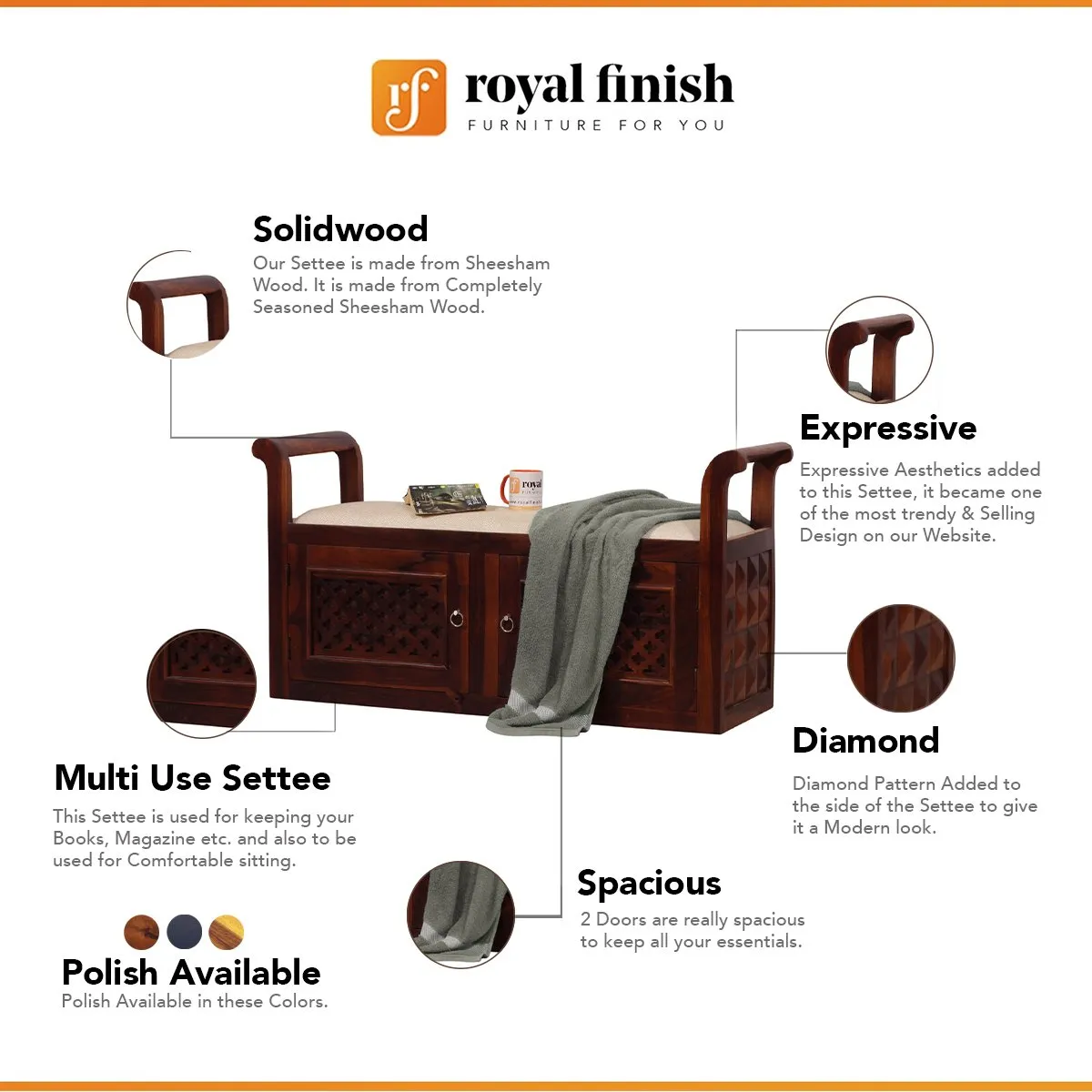 Royal Finish Carvo Seethi With Storage In Natural Colour In Sheesham Wood sheesham wood furniture image 2