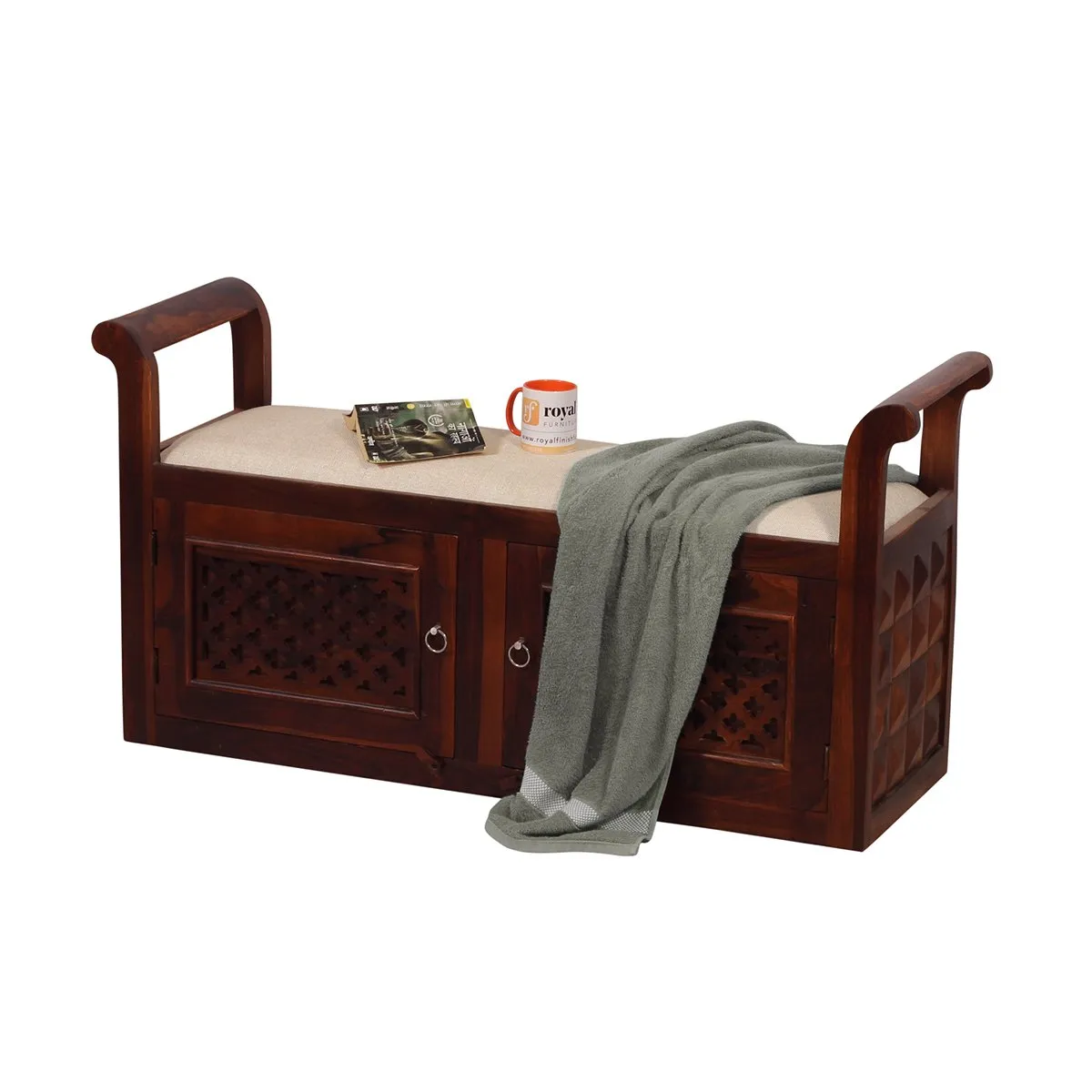 Royal Finish Carvo Seethi With Storage In Natural Colour In Sheesham Wood sheesham wood furniture image 5