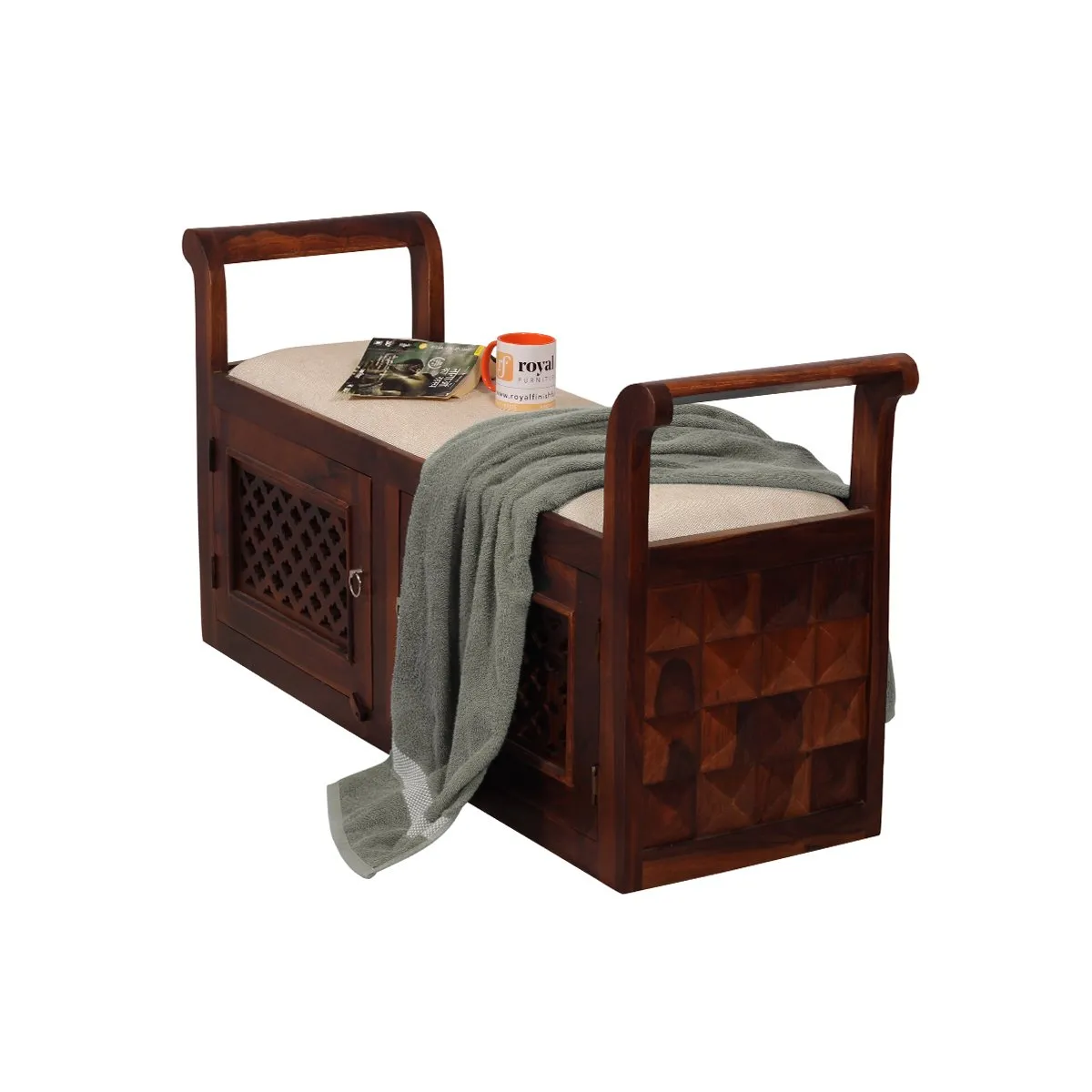 Royal Finish Carvo Seethi With Storage In Natural Colour In Sheesham Wood sheesham wood furniture image 7