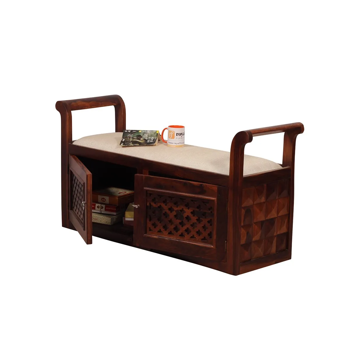 Royal Finish Carvo Seethi With Storage In Natural Colour In Sheesham Wood sheesham wood furniture image 8