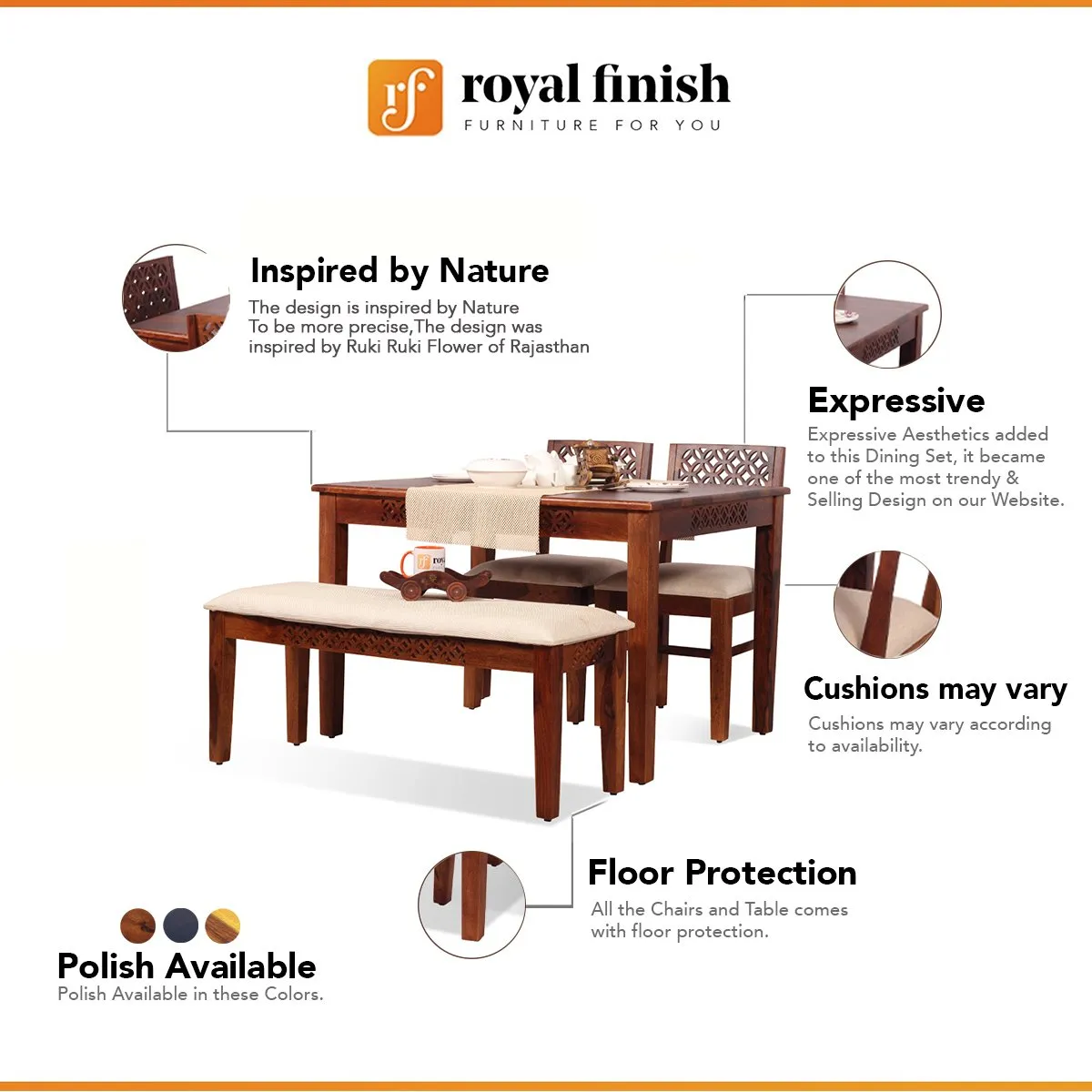 Royal Finish Carvo Dining Table in Natural Furniture Sheesham Wood sheesham dining table image 2