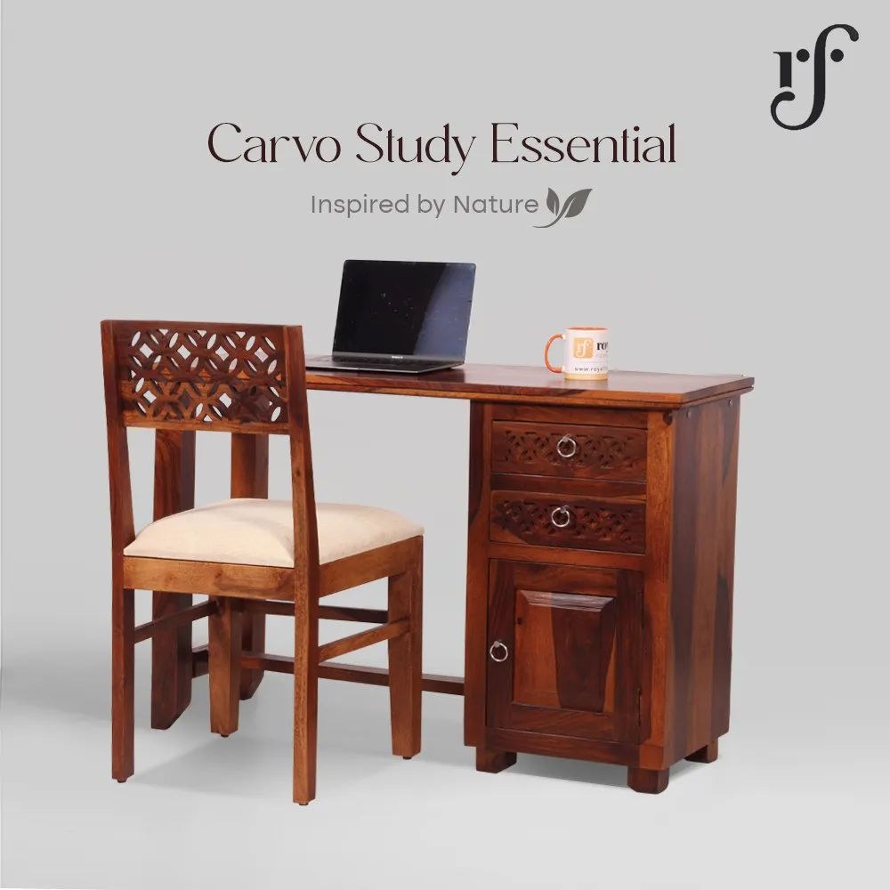 Royal Finish Carvo With Chair Study Table in Natural Colour in Sheesham Wood