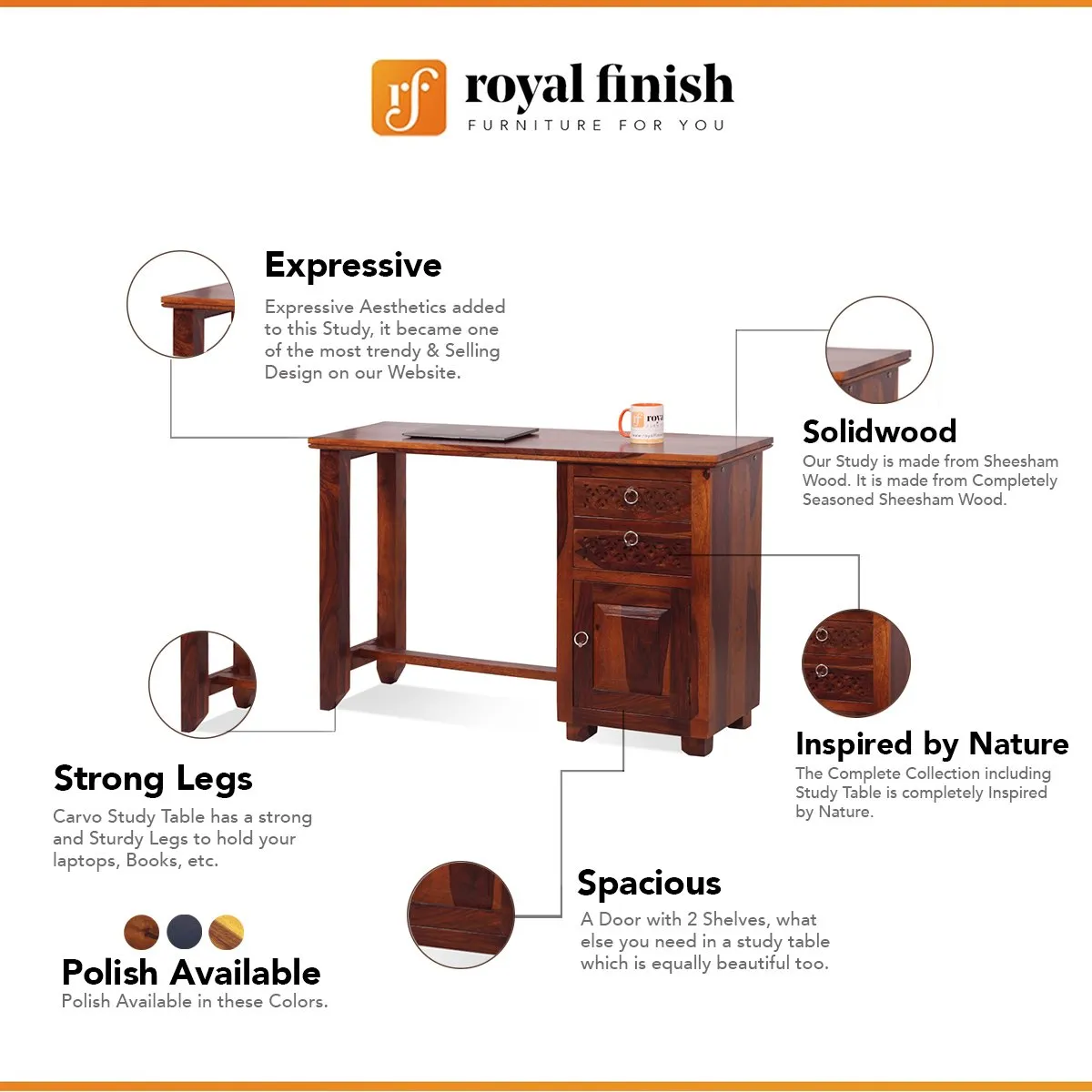 Royal Finish Carvo With Chair Study Table in Natural Colour in Sheesham Wood wooden study table image 2