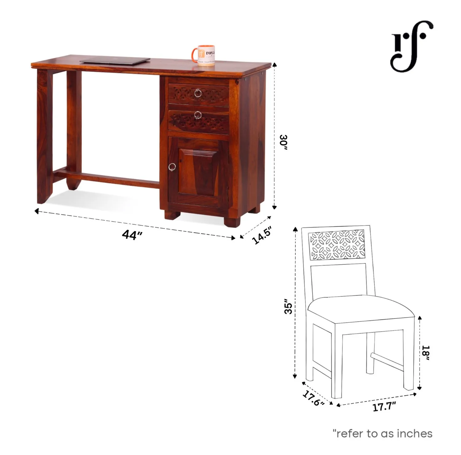 Royal Finish Carvo With Chair Study Table in Natural Colour in Sheesham Wood wooden study table image 3