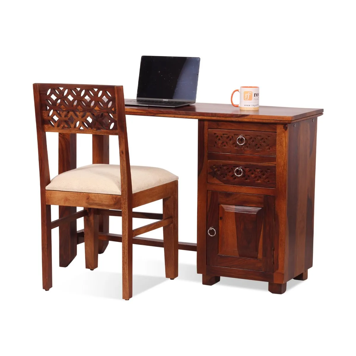 Royal Finish Carvo With Chair Study Table in Natural Colour in Sheesham Wood wooden study table image 5