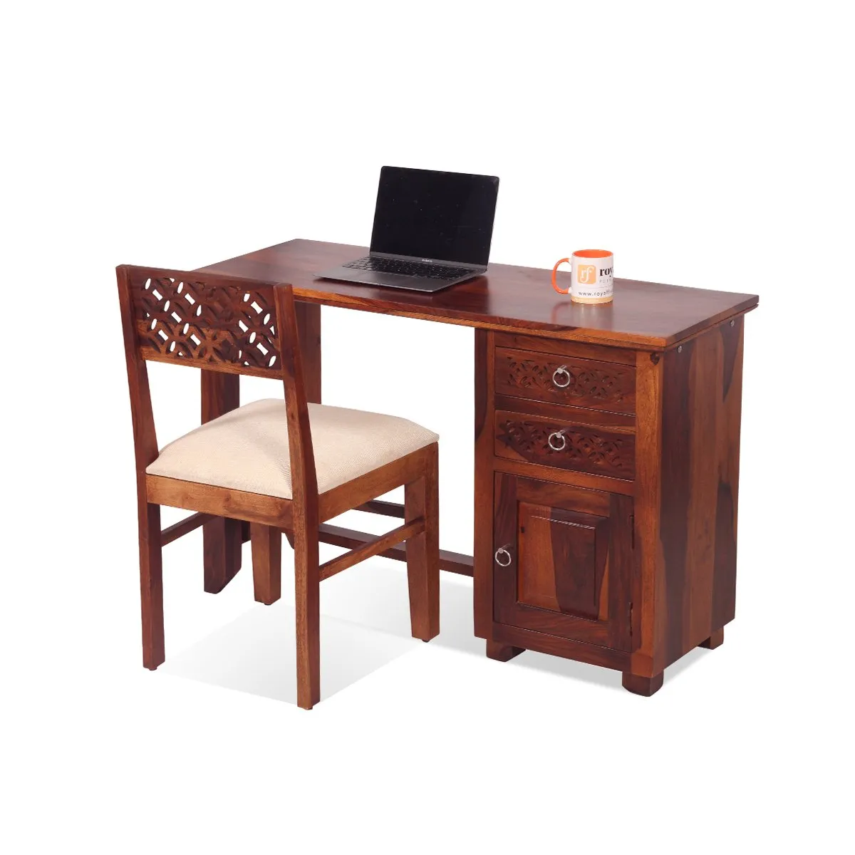 Royal Finish Carvo With Chair Study Table in Natural Colour in Sheesham Wood wooden study table image 6
