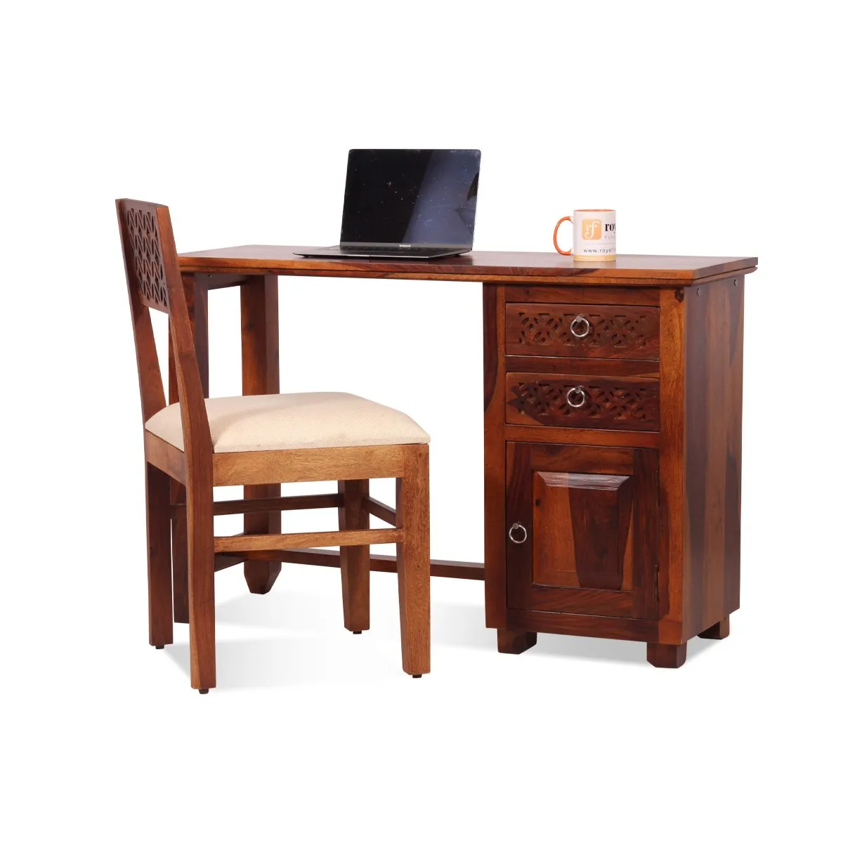 Royal Finish Carvo With Chair Study Table in Natural Colour in Sheesham Wood wooden study table image 7