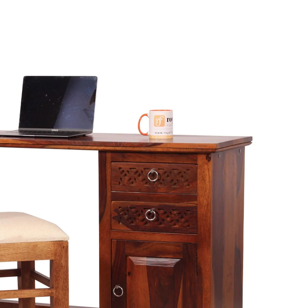 Royal Finish Carvo With Chair Study Table in Natural Colour in Sheesham Wood wooden study table image 9