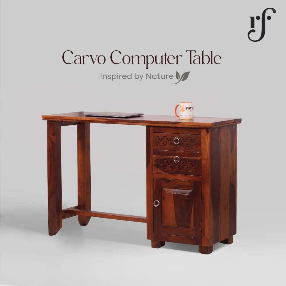 Royal Finish Carvo design Study Table in Natural Colour in Sheesham Wood