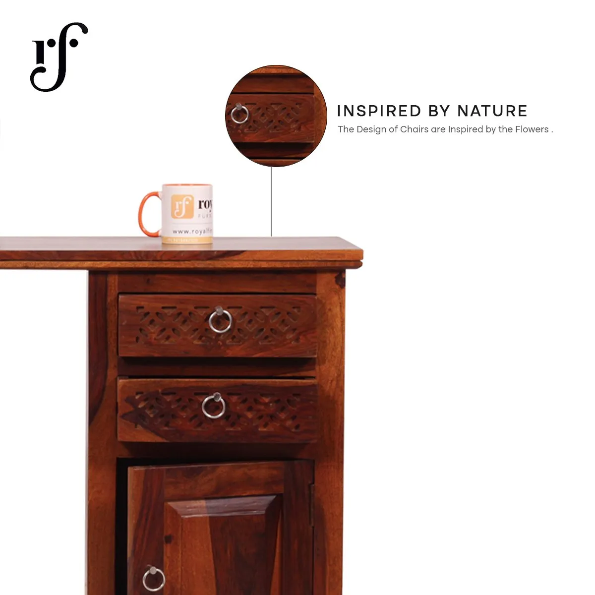 Royal Finish Carvo design Study Table in Natural Colour in Sheesham Wood wooden study table image 4