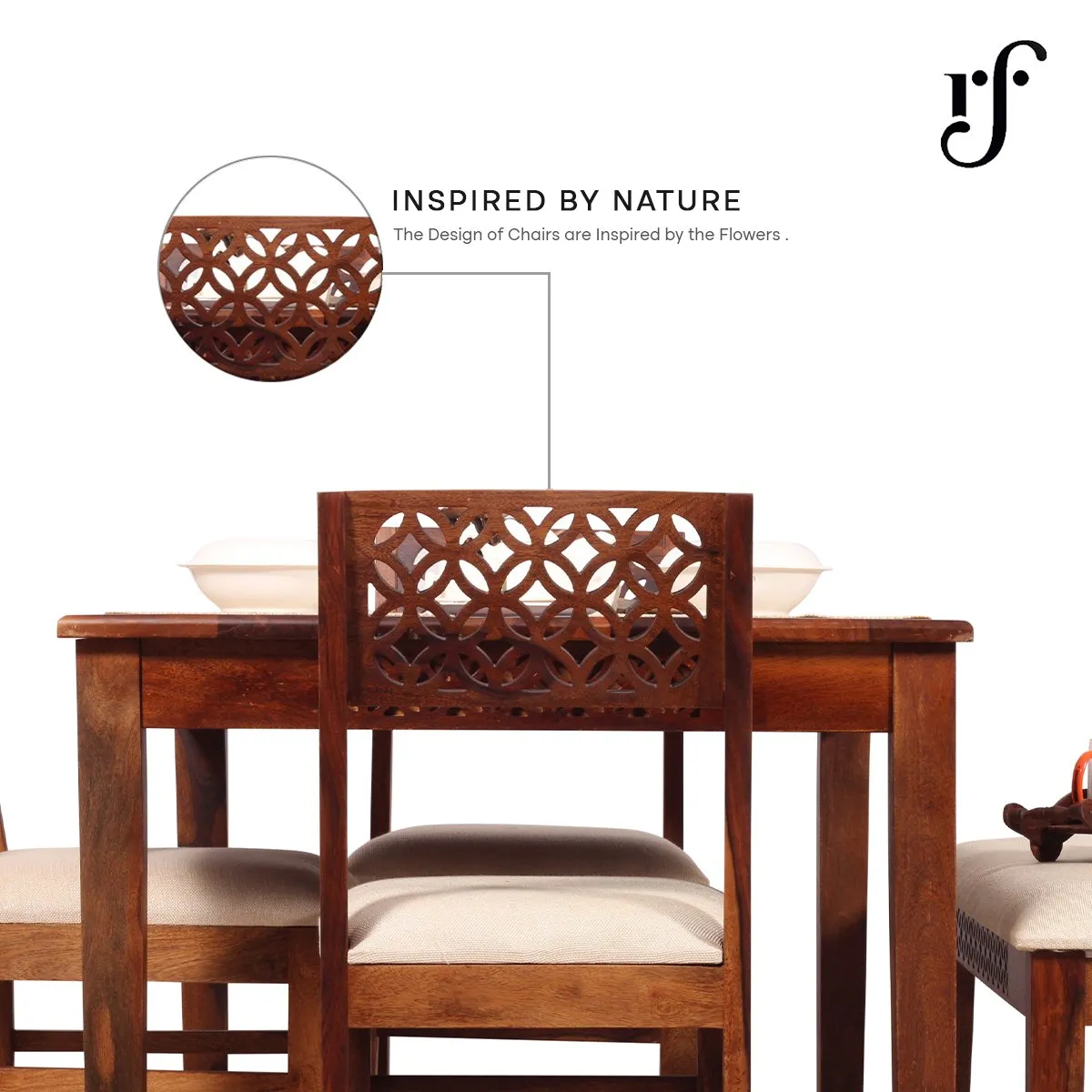 Royal Finish Carvo 3 Chair & 1 Bench Dining Set in Natural Colour in Sheesham sheesham dining table image 10