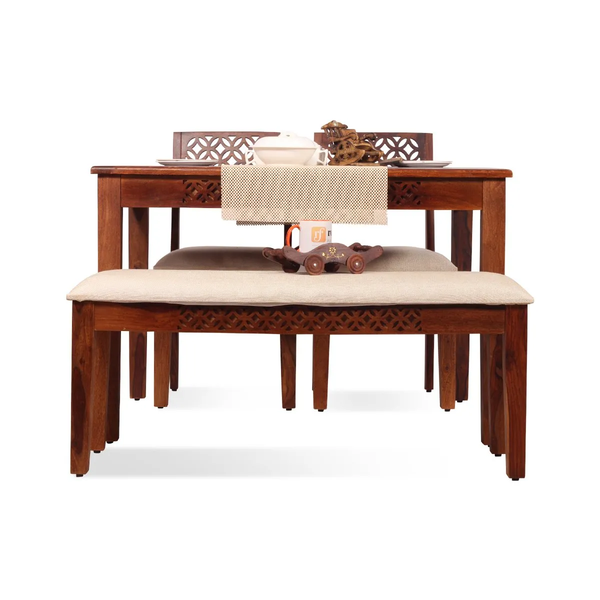 Royal Finish Carvo 2 Chair & 1 Bench Dining Set in Natural Furniture Sheesham sheesham dining table image 11
