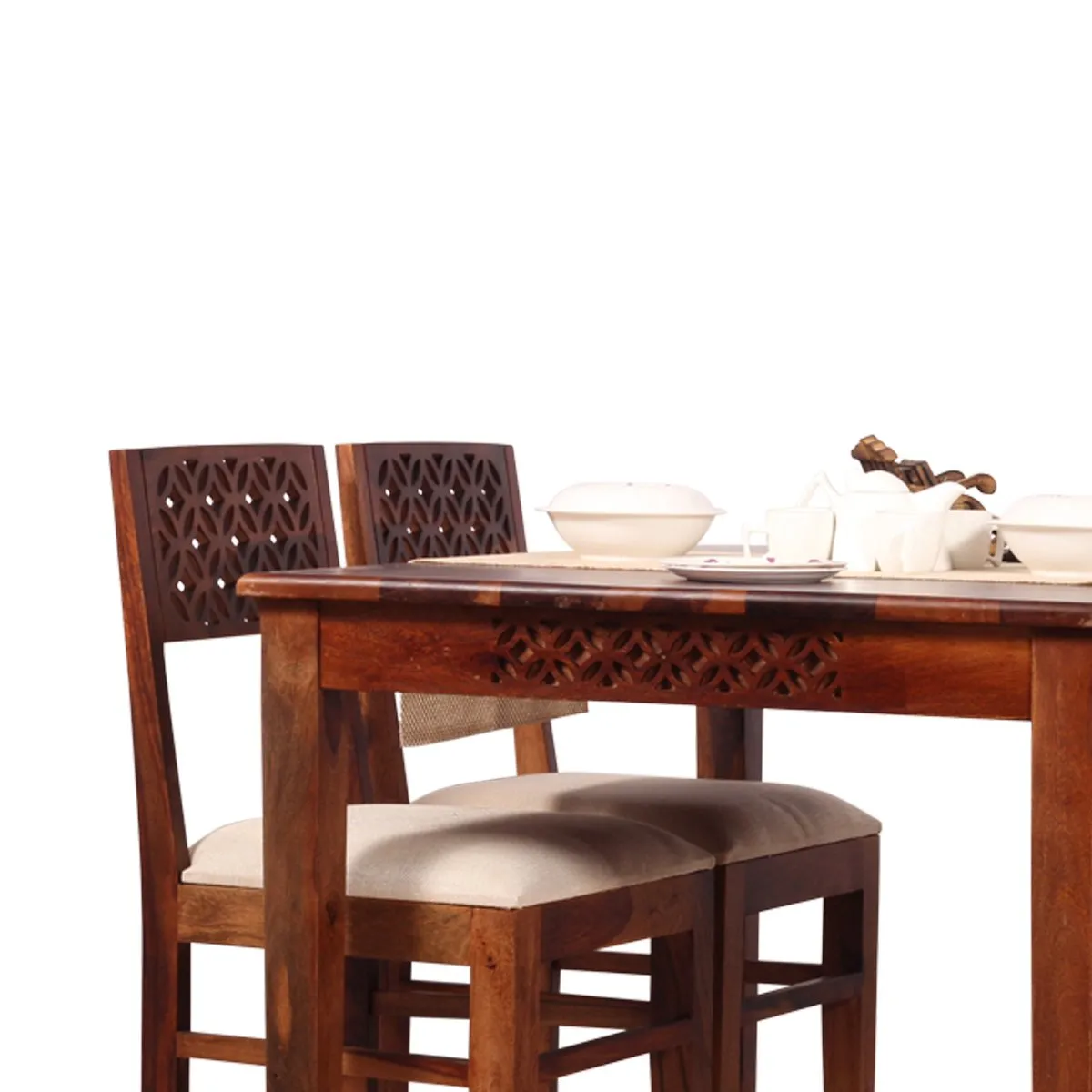 Royal Finish Carvo 2 Chair & 1 Bench Dining Set in Natural Furniture Sheesham sheesham dining table image 12