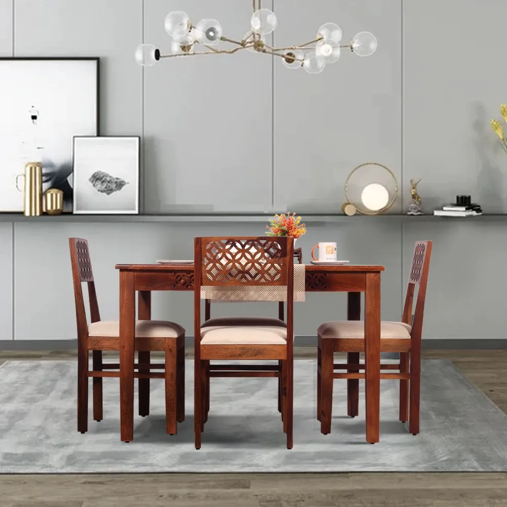 Royal Finish Carvo 4 Seater Dining Set in Natural Furniture Sheesham Wood