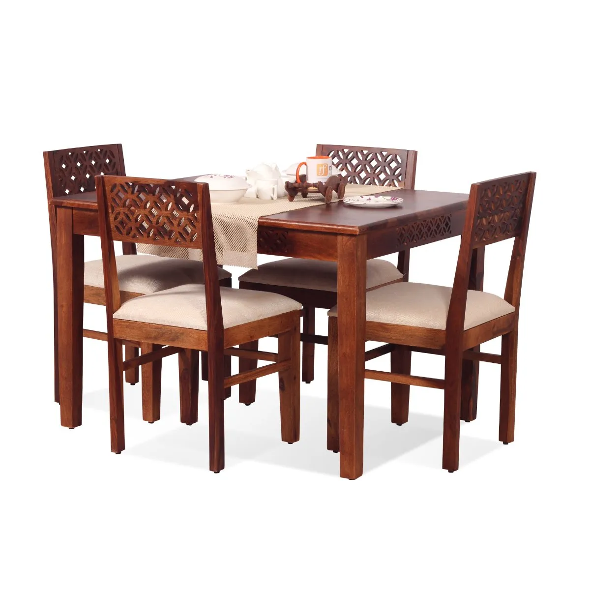 Royal Finish Carvo 4 Seater Dining Set in Natural Furniture Sheesham Wood sheesham dining table image 5