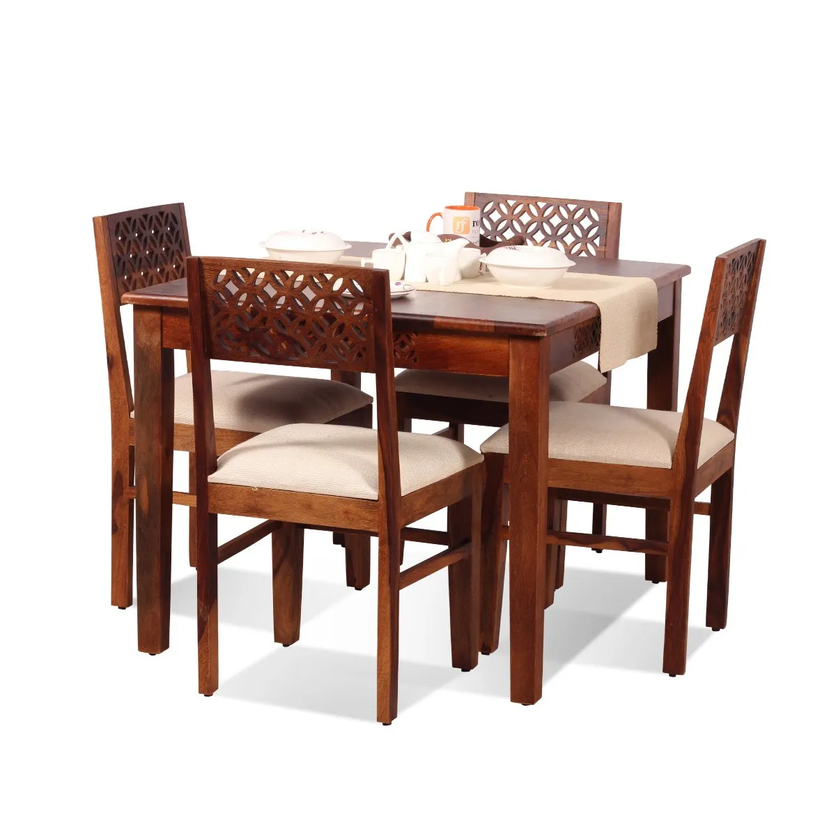 Royal Finish Carvo 4 Seater Dining Set in Natural Furniture Sheesham Wood sheesham dining table image 6
