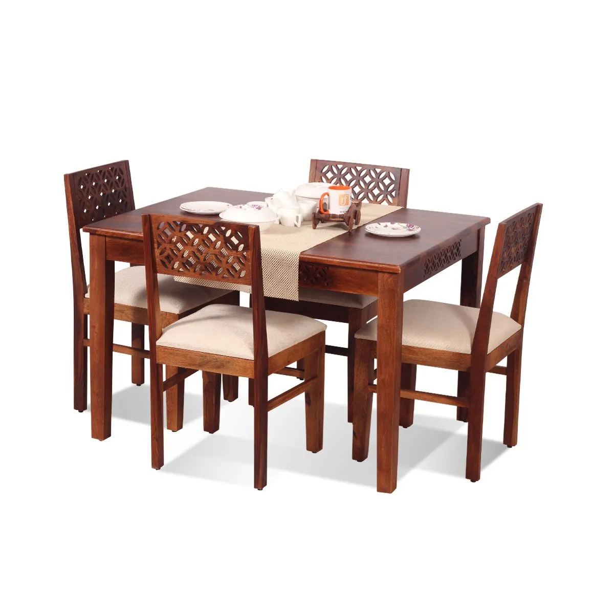 Royal Finish Carvo 4 Seater Dining Set in Natural Furniture Sheesham Wood sheesham dining table image 7