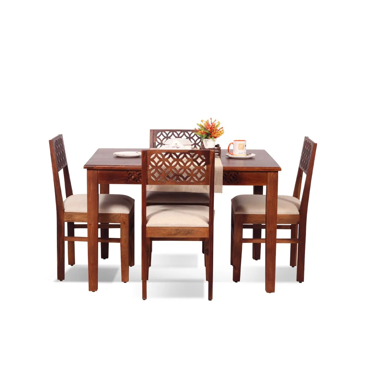 Royal Finish Carvo 4 Seater Dining Set in Natural Furniture Sheesham Wood sheesham dining table image 8