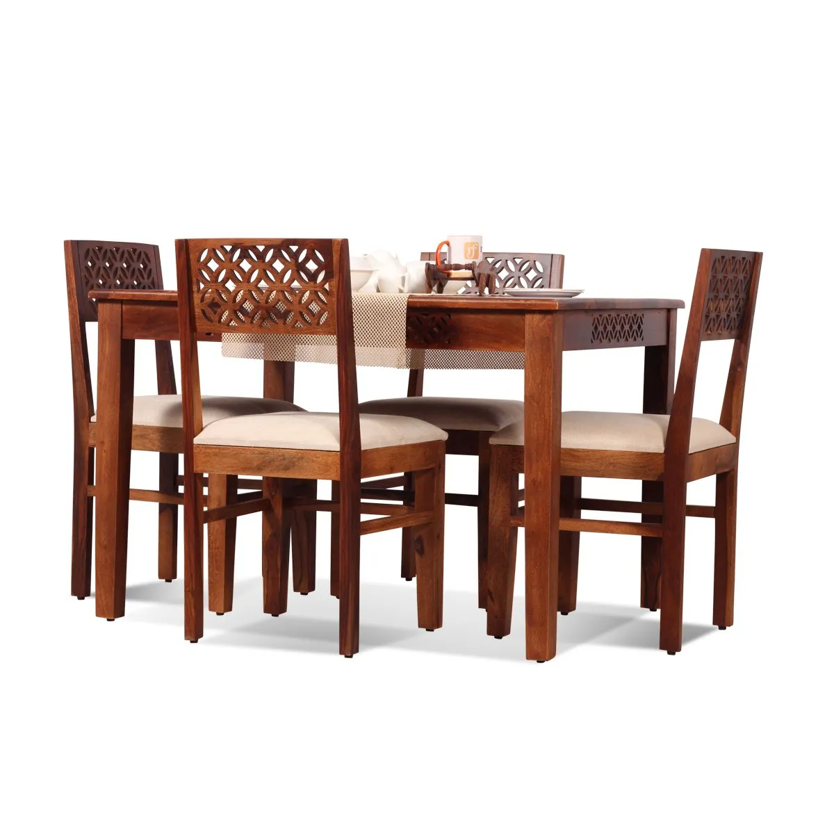 Royal Finish Carvo 4 Seater Dining Set in Natural Furniture Sheesham Wood sheesham dining table image 9