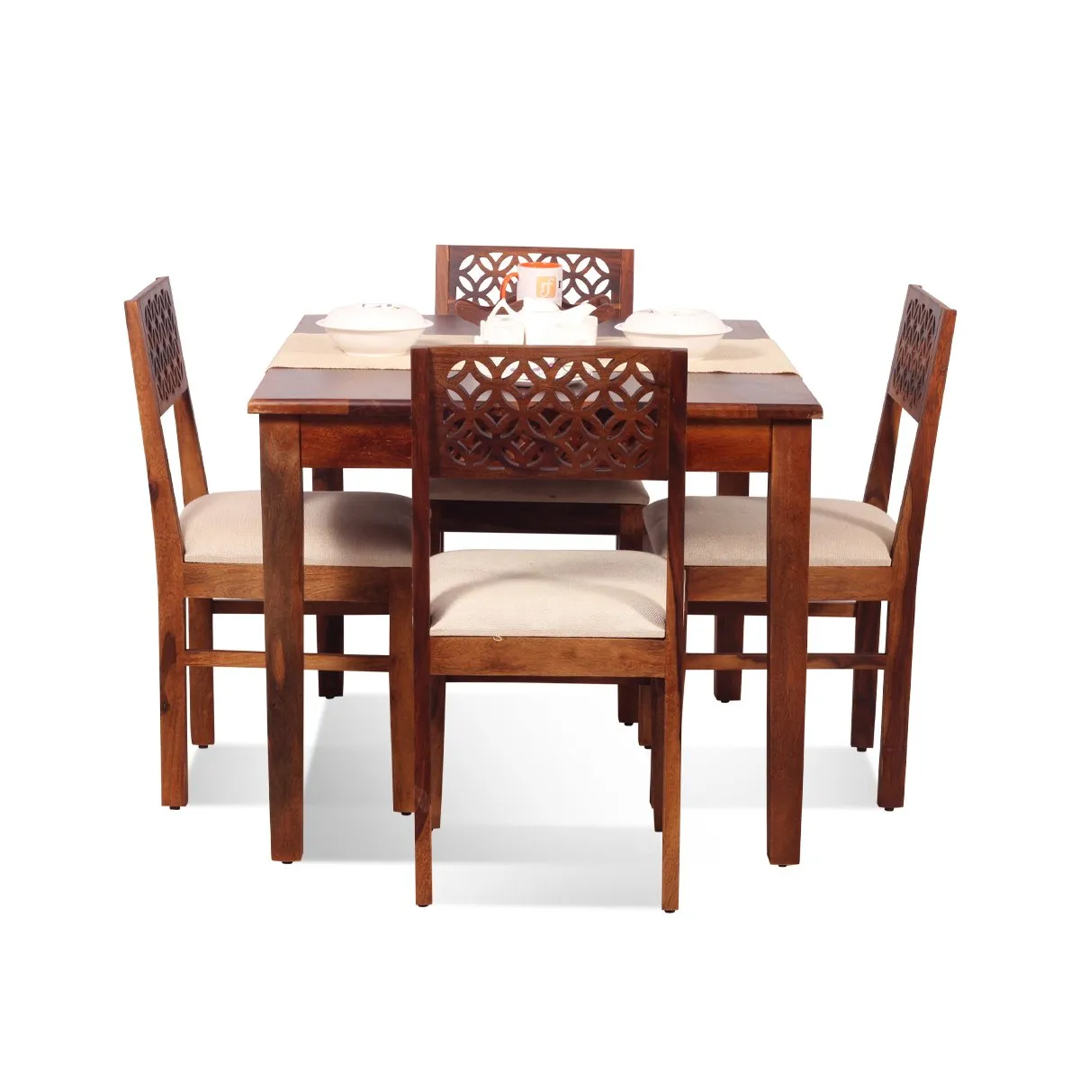 Royal Finish Carvo 4 Seater Dining Set in Natural Furniture Sheesham Wood sheesham dining table image 12