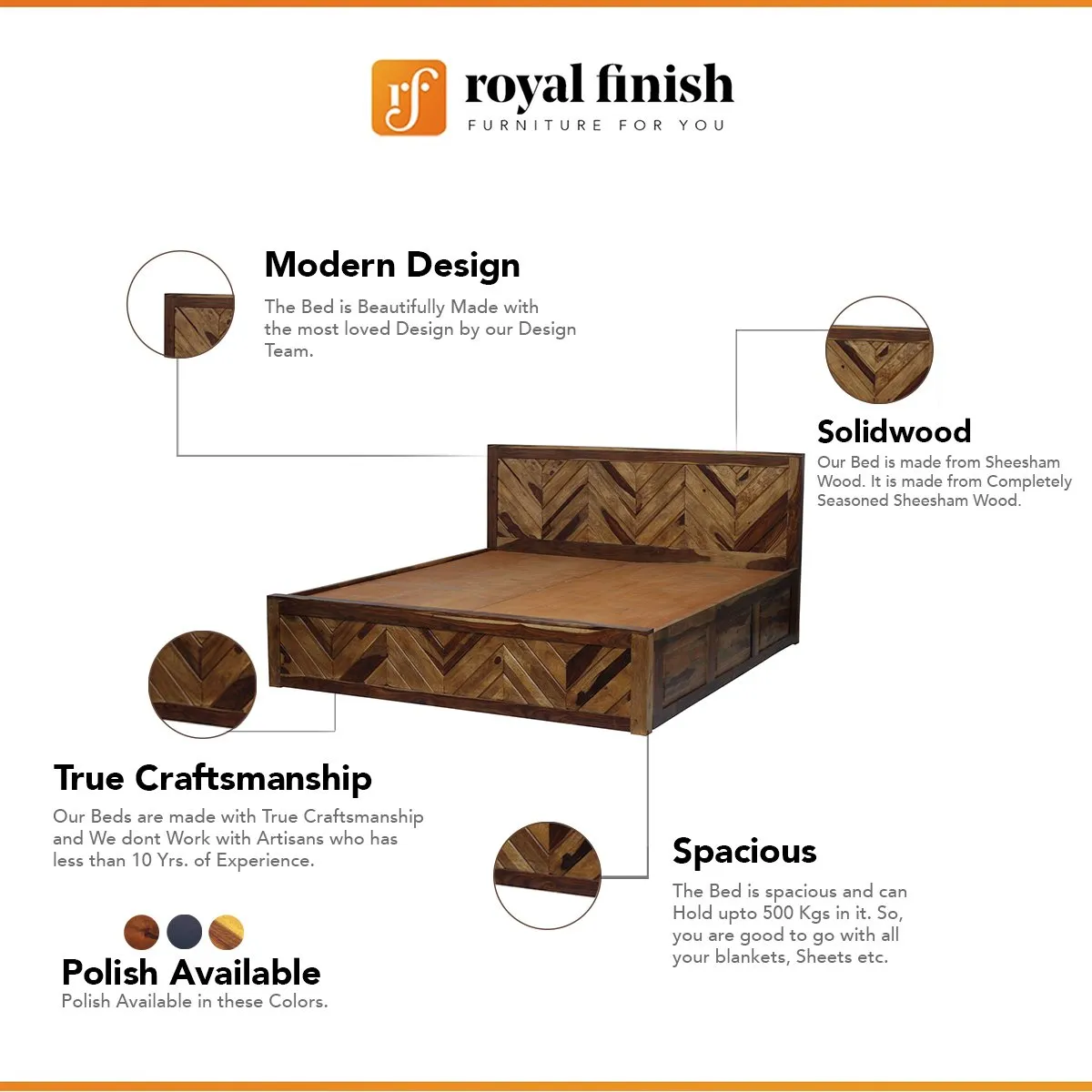 Royal Finish Vesto King Storage Bed In Solid Sheesham Wood sheesham wood bed image 2