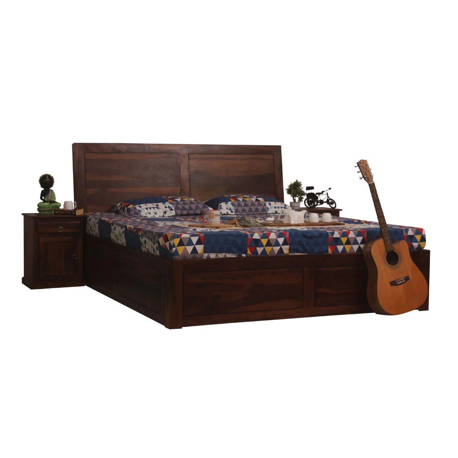 Royal Finish Simpaley King Storage Bed In Solid Sheesham Wood sheesham wood bed image 2