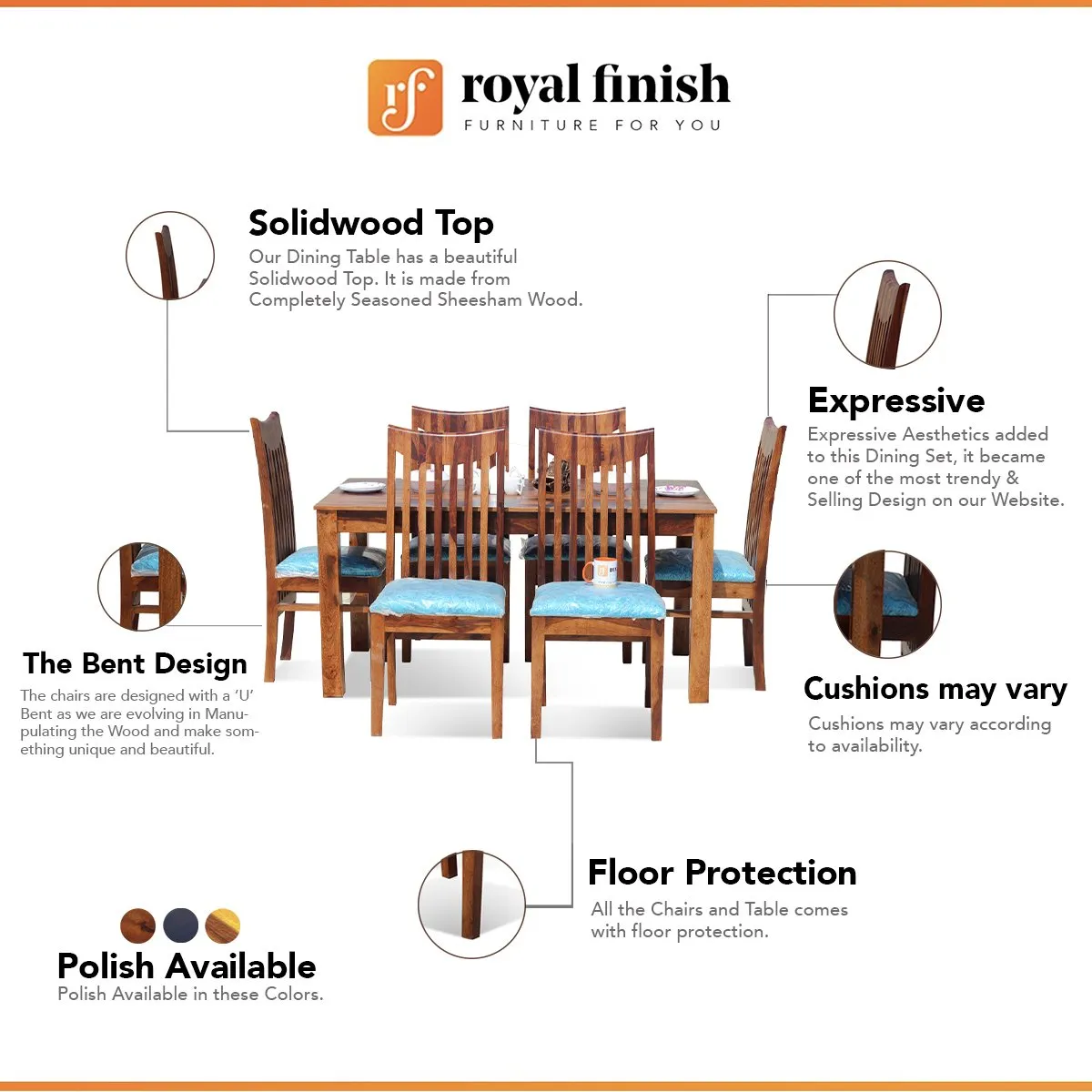 Royal Finish Serene 6 Seater Dining Set in Natural Premium Furniture