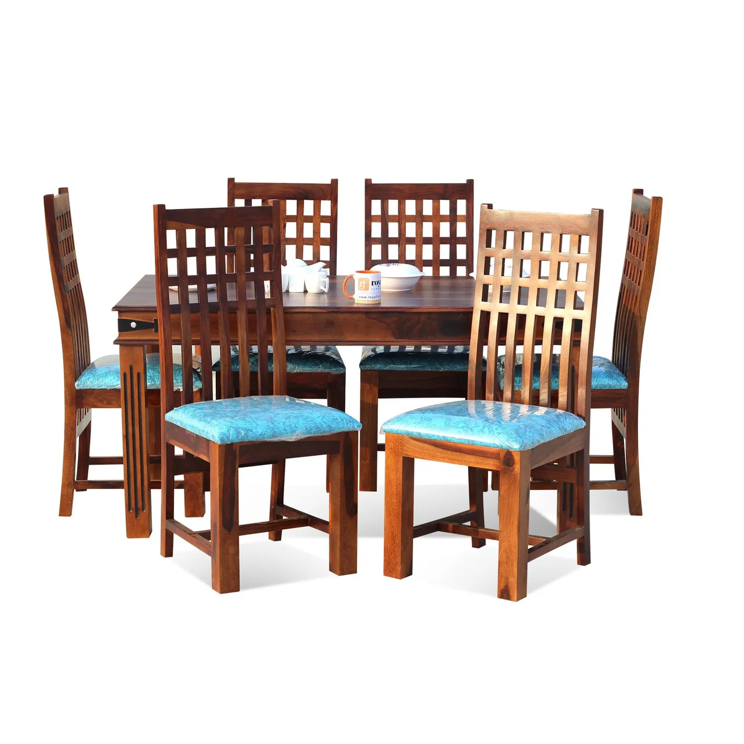 Royal Finish Trileno Vettori 6 Seater Dining Set in Natural Premium Furniture sheesham dining table image 6
